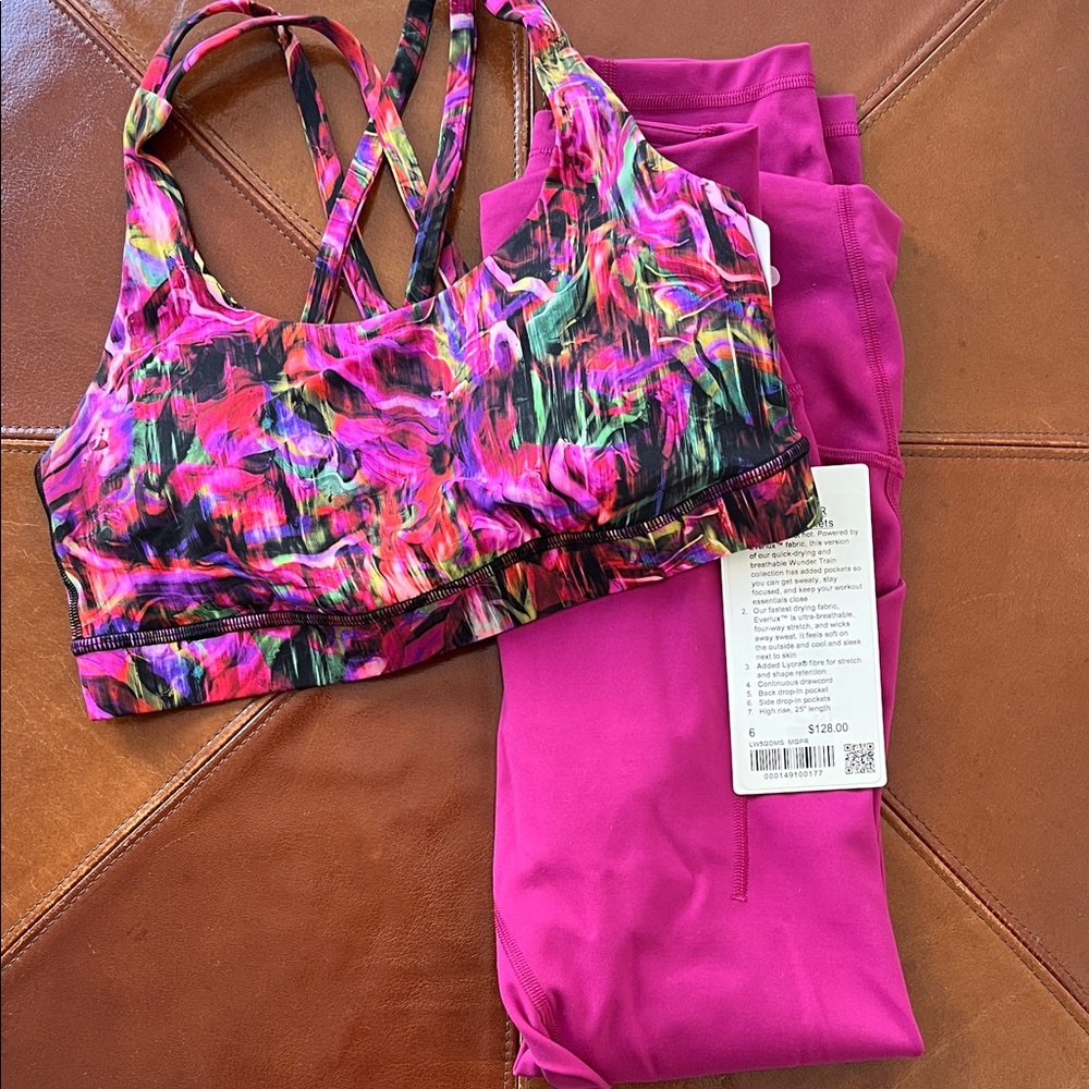 NWT Lululemon Energy Sports PINK Bra and Pant Set SZ 6